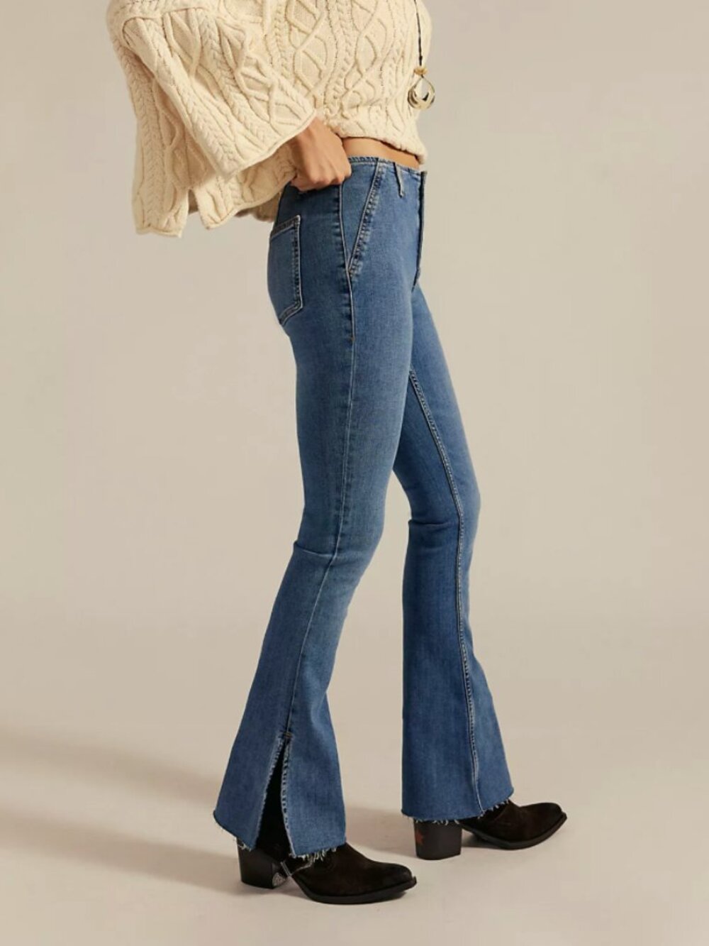 We the Free People Women's Size 26 Blue Level Up Slit Slim Flare Jeans